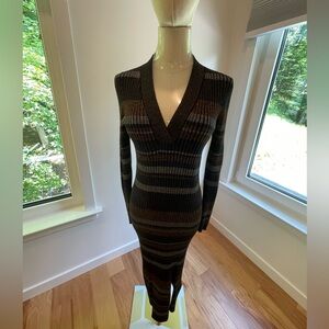 NWT | Reiss Midi Dress, Vneck With Slit On Side | Color: Black/Brown Size: M
